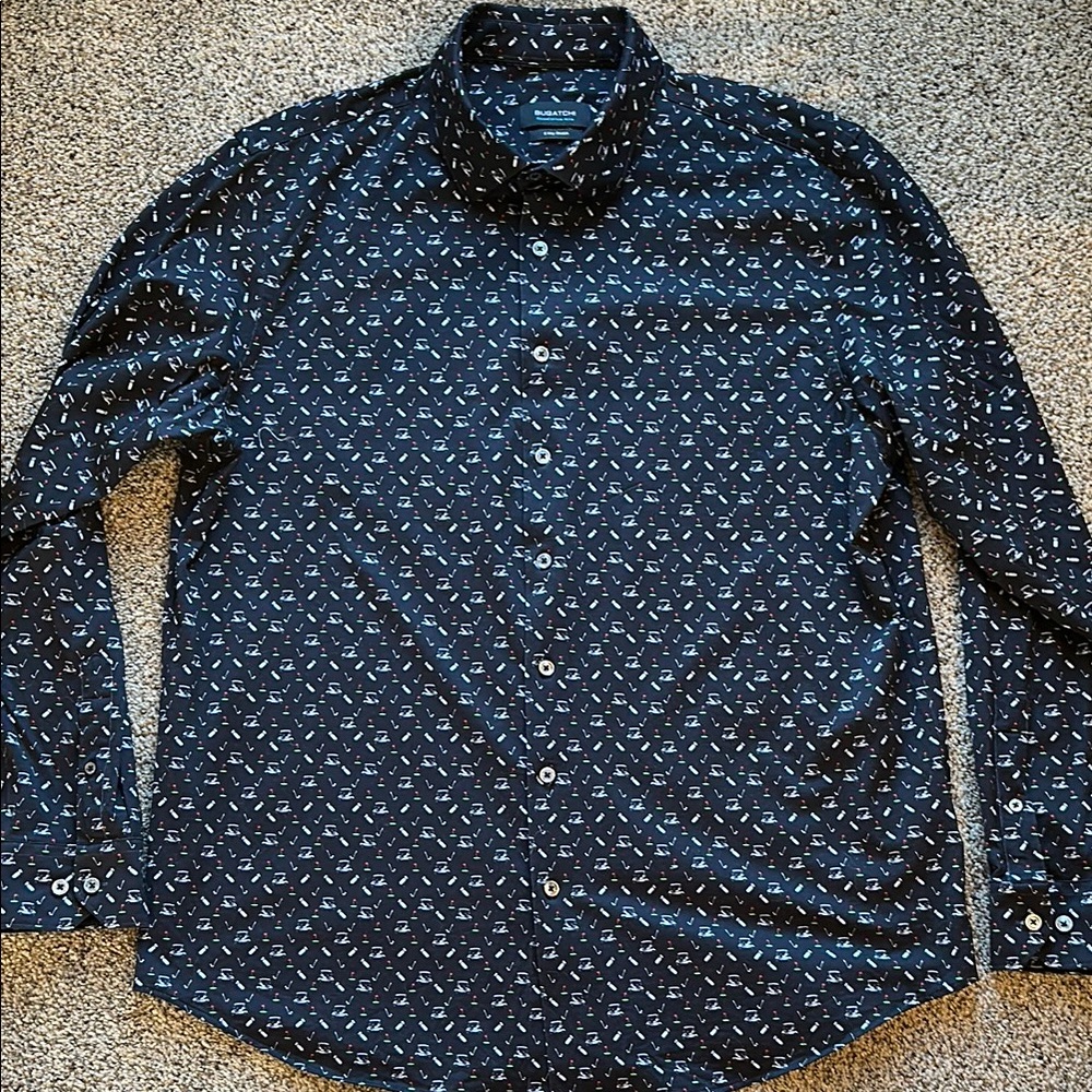 Bugatchi Black Golf Cart Print Button-Up Long Sleeve Shirt Bugatchi cotton soft